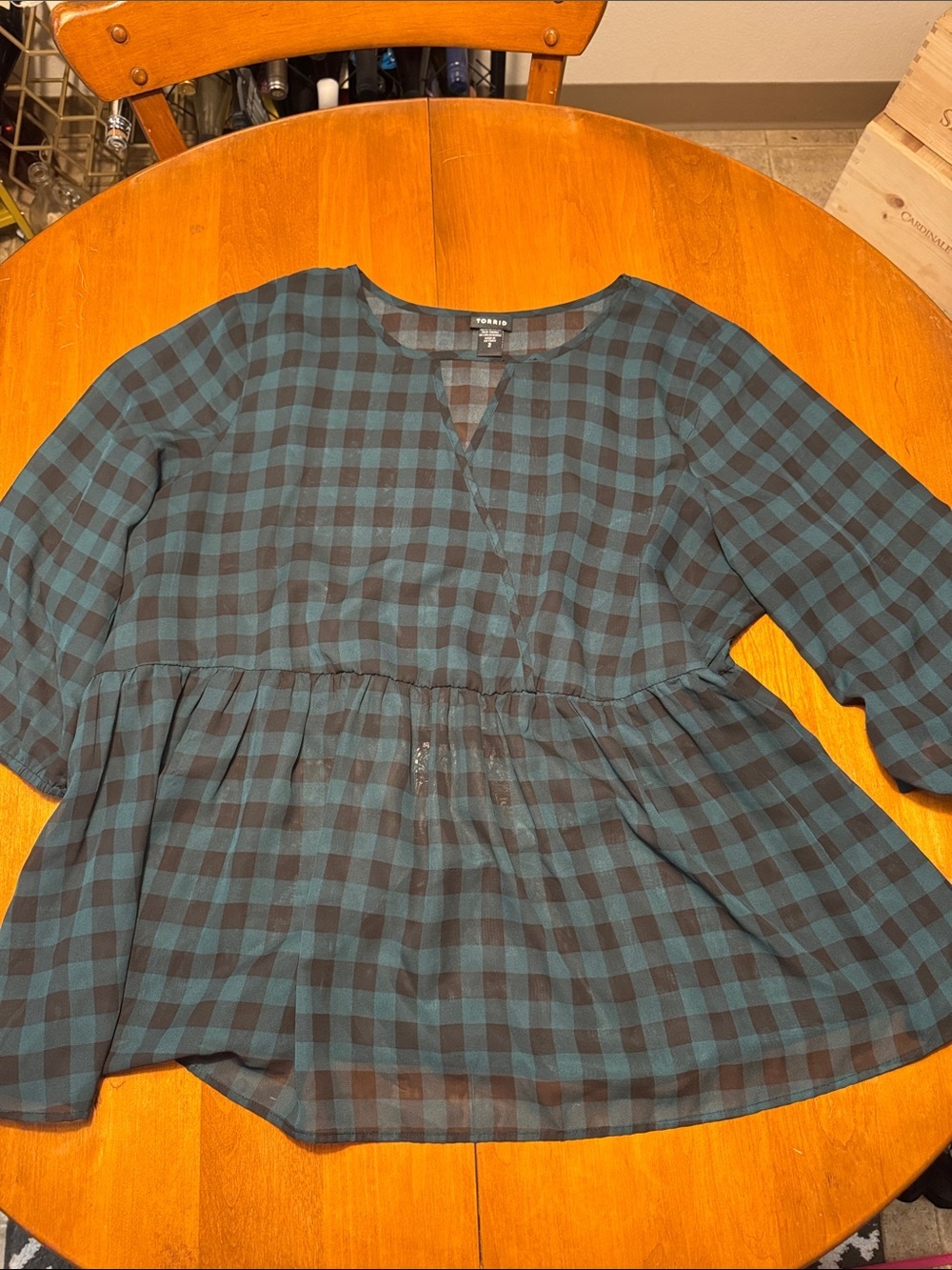 torrid Teal and Black Checked Peplum Top